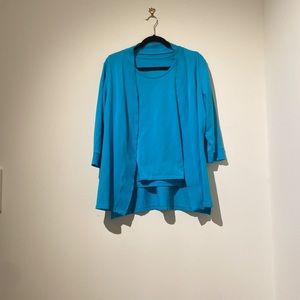 E.L.I Aqua blue cardigan and shirt set